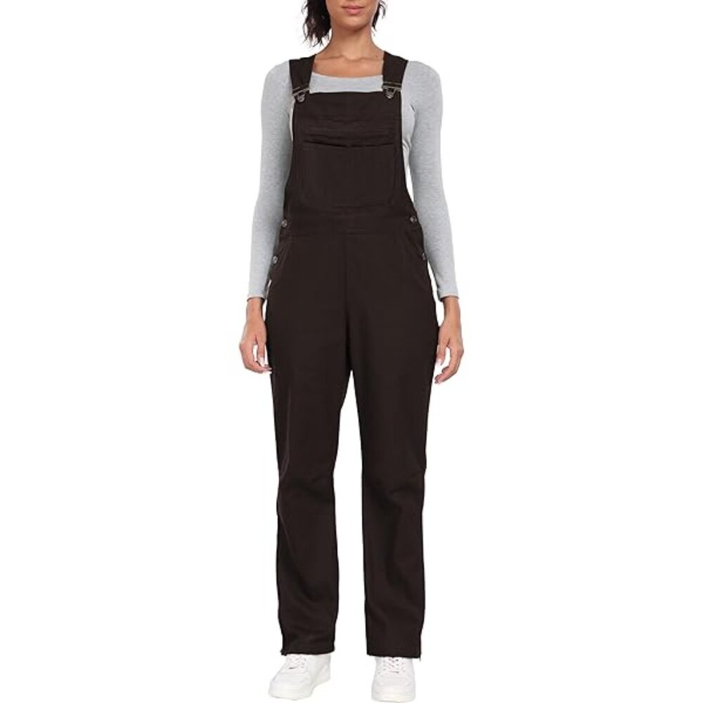 Wantdo Women's M Brown Relaxed Fit Work Casual Bib Overalls Jumbsuit Pants